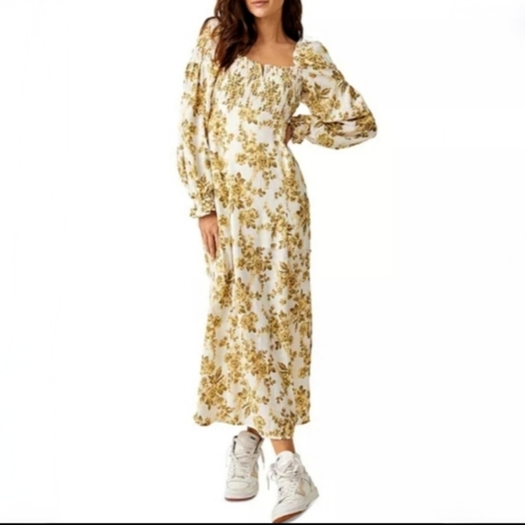 Free People Women's Jaymes Floral Print Long Sleeve Midi Dress, NWTs Sz Large - Picture 1 of 9